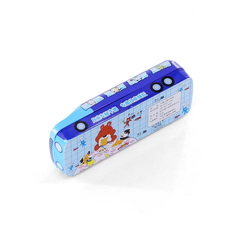 Bus shape pencil case tin box two layers pencil tin can