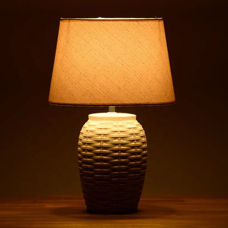New Style European Design Rattan Pattern Ceramic Desk Table lamp for Indoor Room Decor