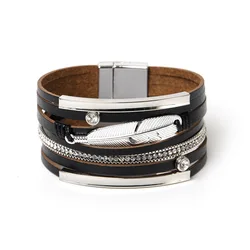 CLARMER Bohemian leather bracelet ethnic style braided feather wide brim bracelet custom snap bracelet for woman