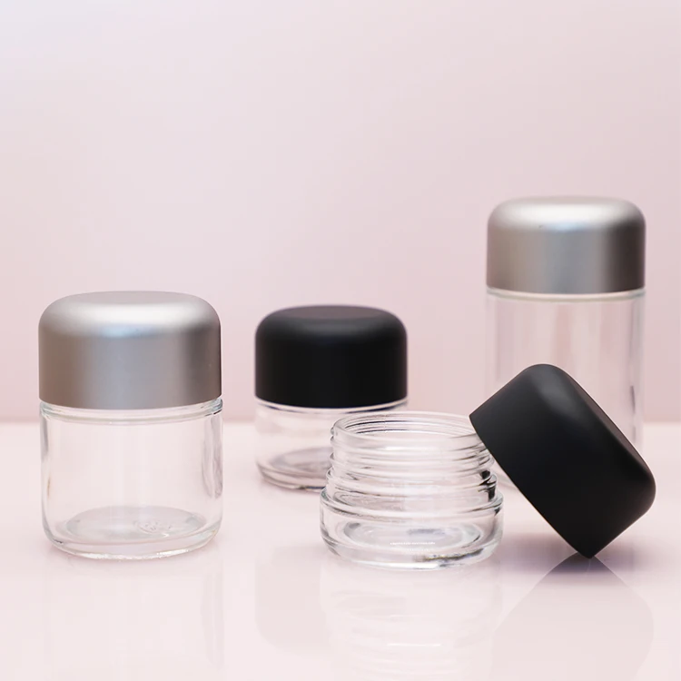 60ml 120ml 240ml glass childproof container clear round custom logo cbd weed 3.5g hemp wax jar with child resistent black
