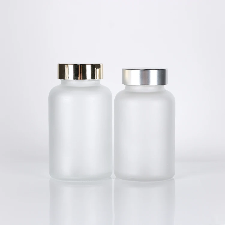 Custom label 60cc 100cc 120cc 150cc 200cc glass gummies supplement bottle capsule vitamin pill bottles with electroplated lid