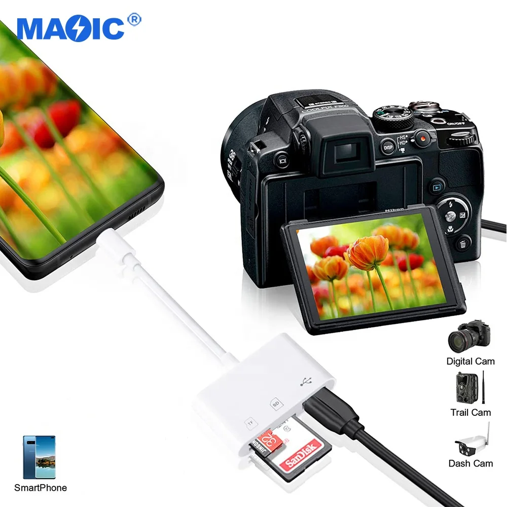 Cables Commonly Used Accessories 3 in 1 USB C to USB 3.0 TF SD OTG Card Reader Converter Card Reader Adapter for Type C Devices