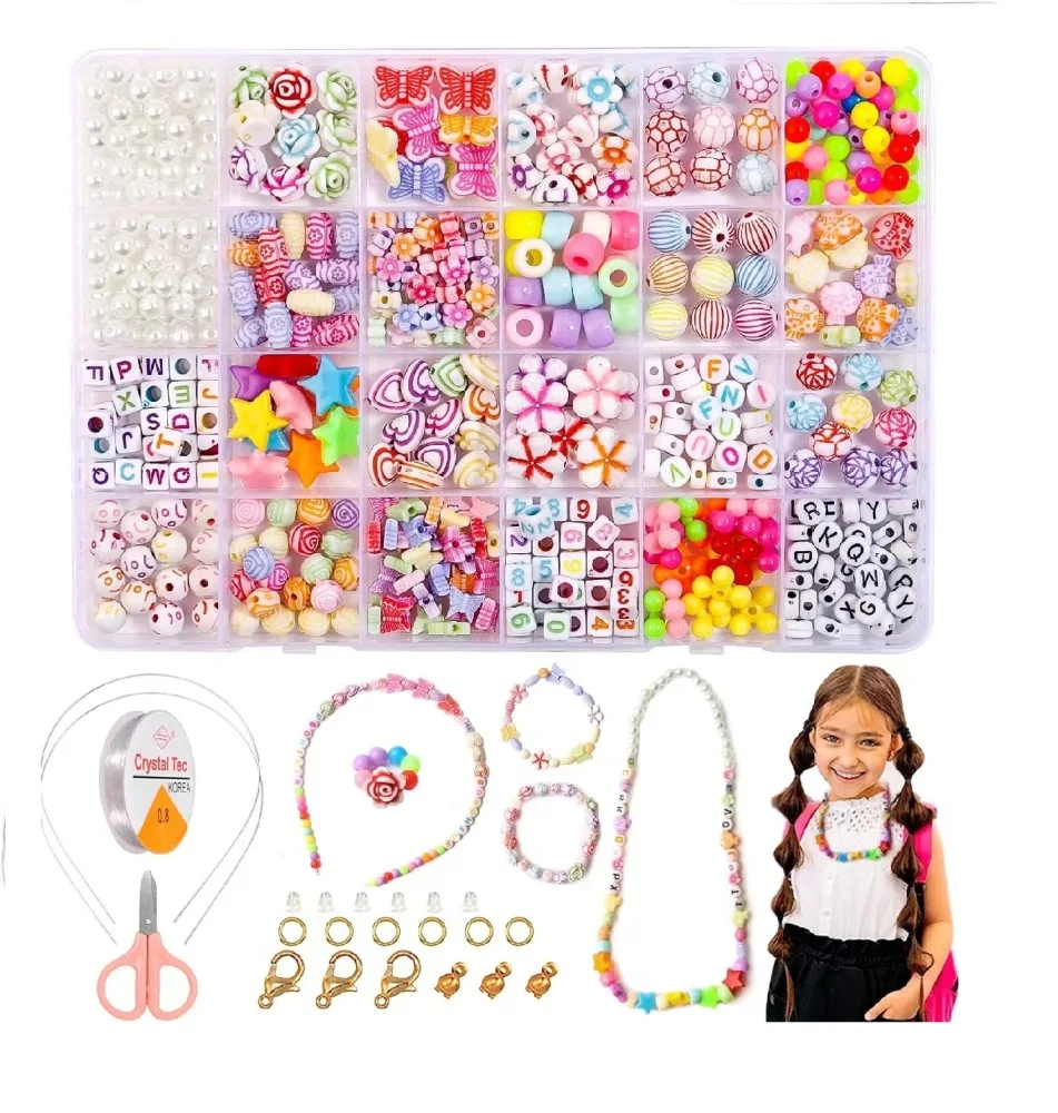 Hot selling 24 girds acrylic beads girls jewelry making toys Fun beads threading game Bracelets diy beads game