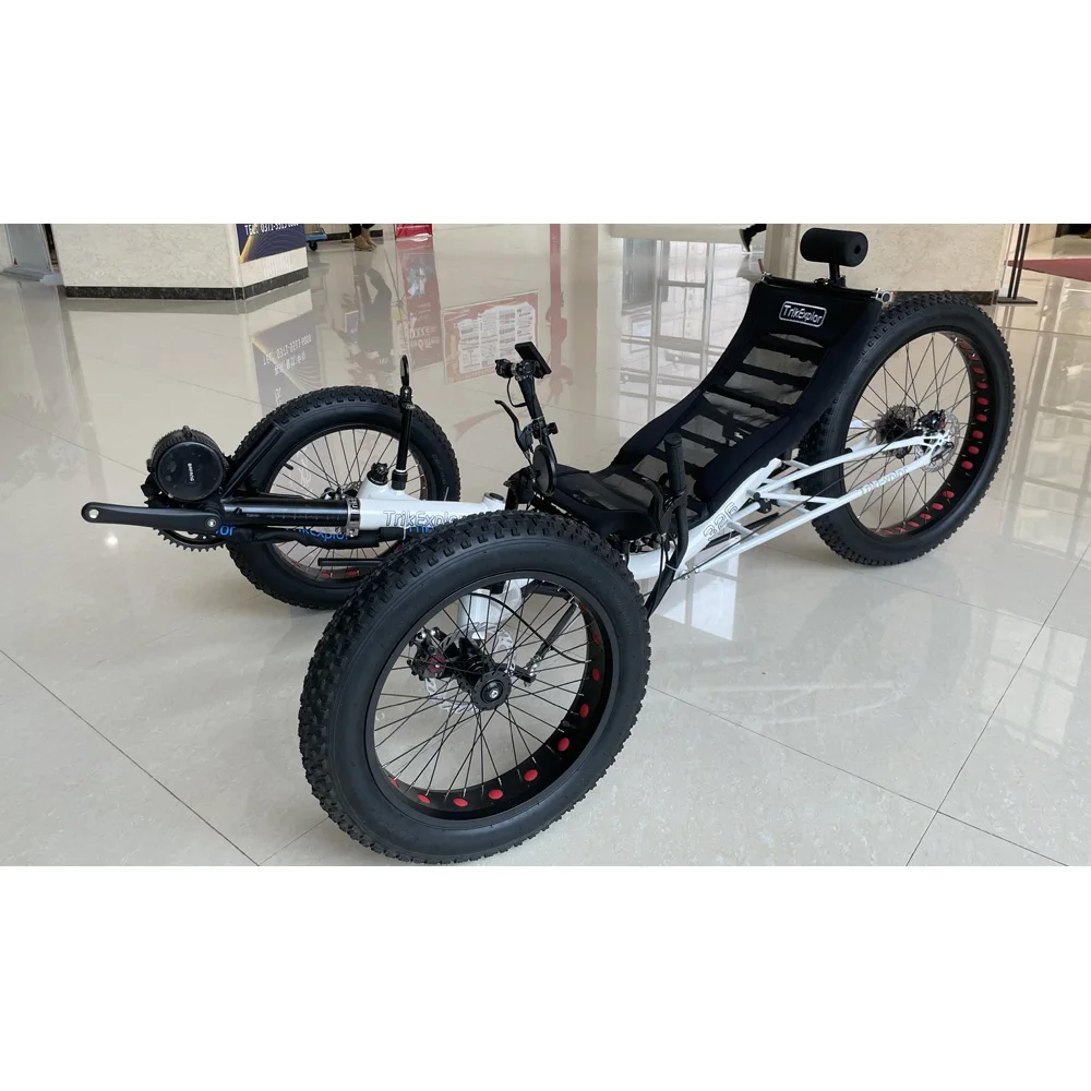 500 Вт Электрический моторизованный Средний приводной педаль вспомогательный 26 дюймов колесный толстые шины трицикл лежачий трехколесный велосипед для продажи