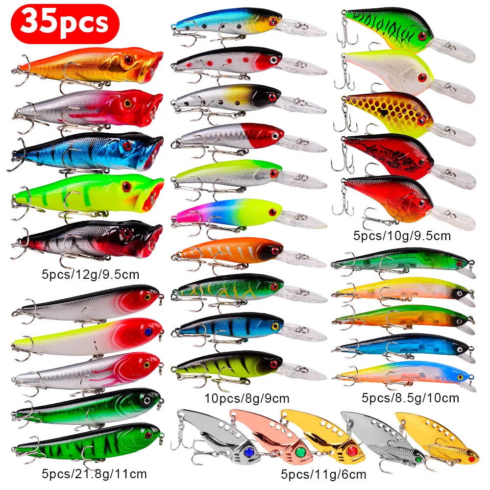 New Fishing Lures Hard Baits Minnow Wobbler Crankbaits Kits Mixed Colors Treble Hooks Fishing Tackle Hard Bait Set