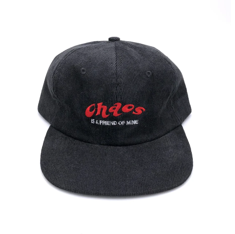 
custom 6 panel flat brim unstructured corduroy hat with leather strap 