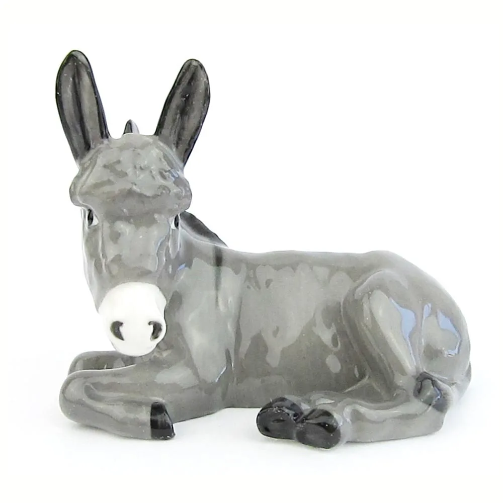 Grey Hand Painted Nativity Lying Ceramic Donkey Figurine, Home Table Decor