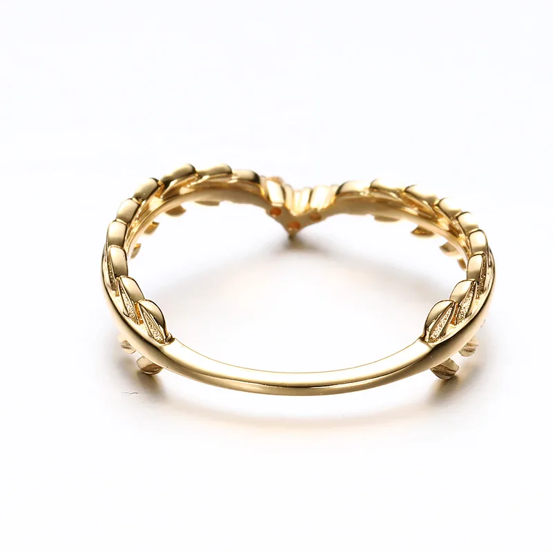 Firstmadam 14K Gold Feather Ring Angel Wings Band Braided Ring Set Zircon Diamond For Her Wedding