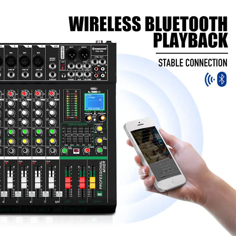 RS6-PRO Professional 6 Channel Mixer Audio Mixing Console Broadcast DJ Sound System USB Interface