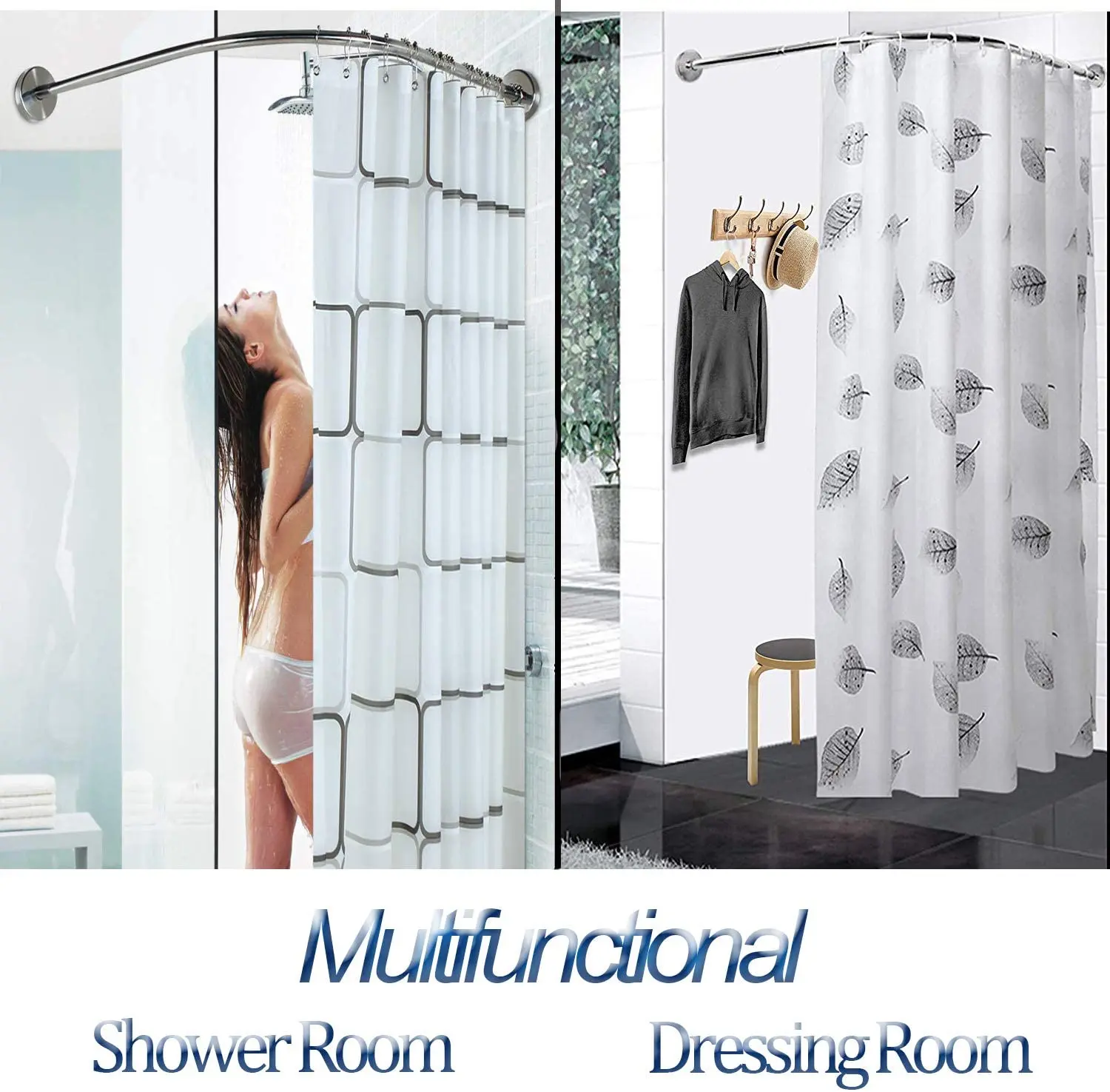 New Life Stretchable Drill Free Install 304 Stainless L Shaped Shower Curtain Rod