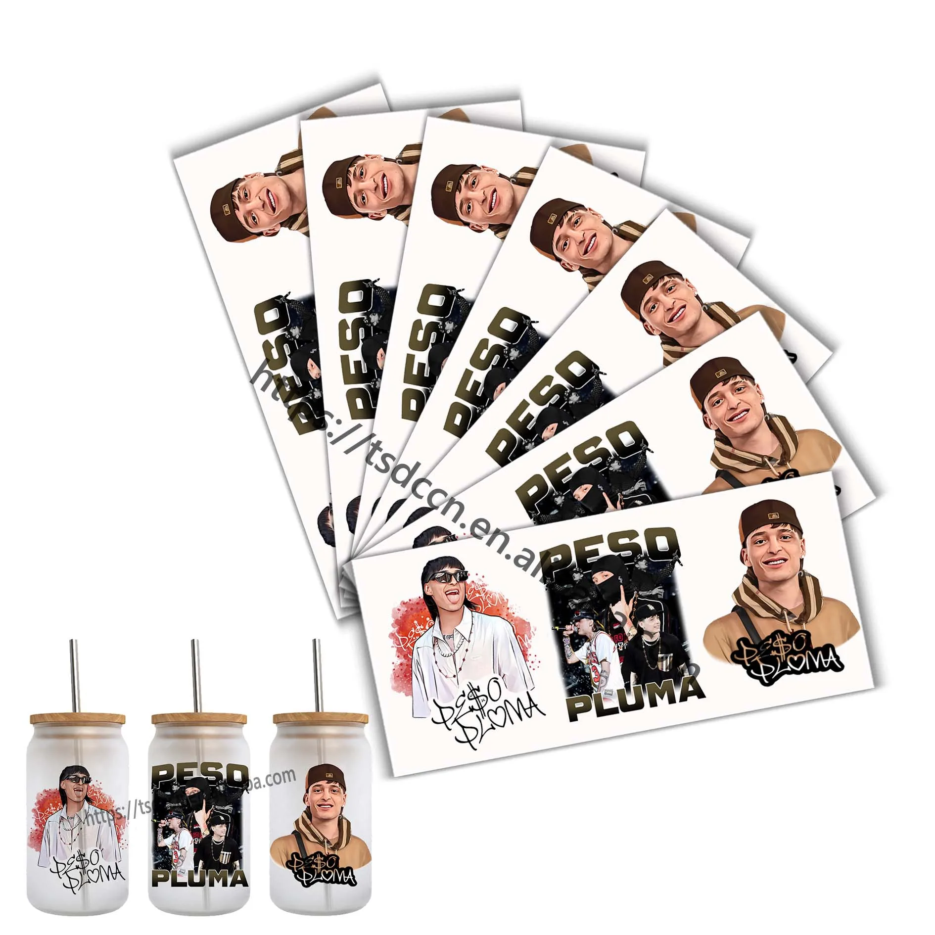 newest peso pluma Sublimation 16oz Libbey Beer Can custom UV DTF Wraps heat Transfer Glass coffee Cups scratch proof sticker