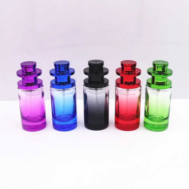Glass perfume Bottle Gradually Colorful Thickened Round Cosmetics Press Empty Bottle