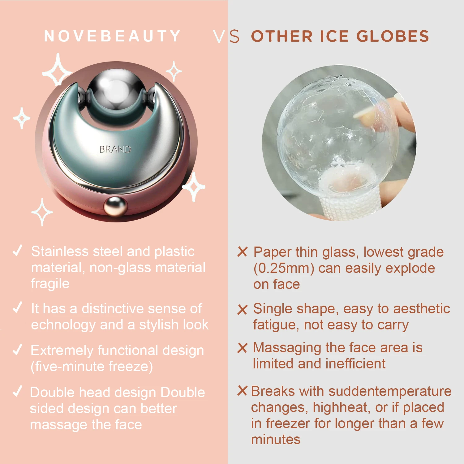 Nove new Skin Soothing Puffiness Facial Massage Roller Cryo Sticks 304 Stainless Steel Face Freeze ice globes with box