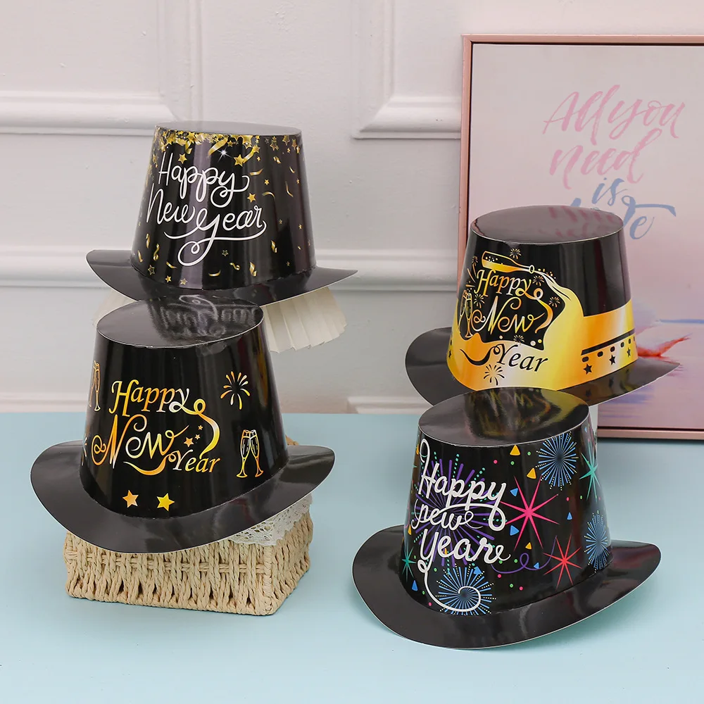 Happy New Year Top Hats Party Paper Hats for New Years Eve Party Supplies