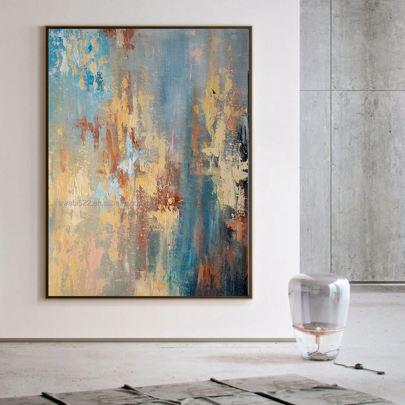 100% Golden Clouds Blue Sky Hand Painted Canvas Large Modern Wall Art Pictures hand made oil painting canvas