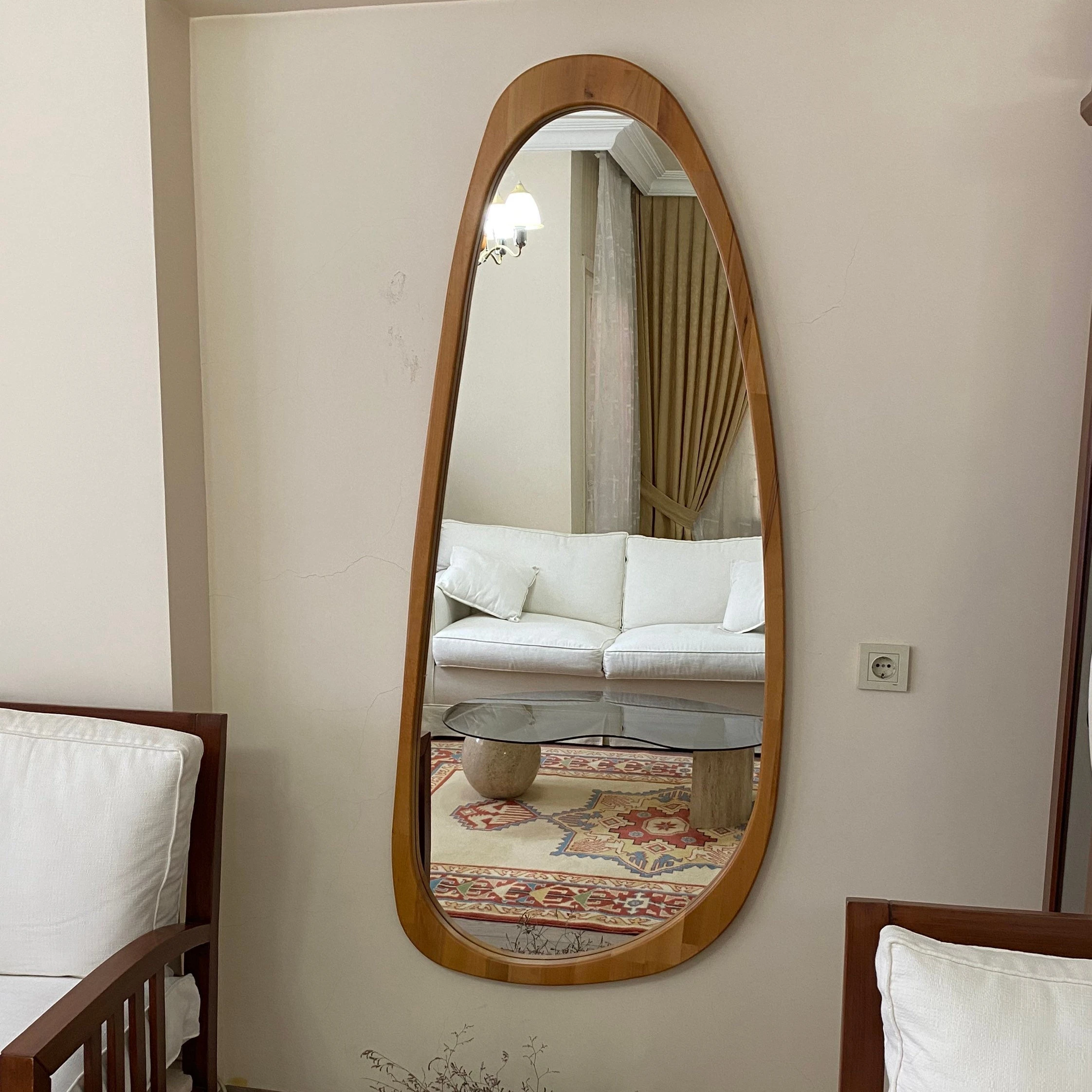 Custom Asymmetrical Floor Full Body Wood Wall Mirror Full Length Irregular Wood Framed Mirror for Bedroom