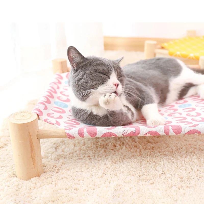 Portable Indoor/Outdoor Cat Beds Elevated Breathable Dog Bed Wooden Pet Hammock Bed