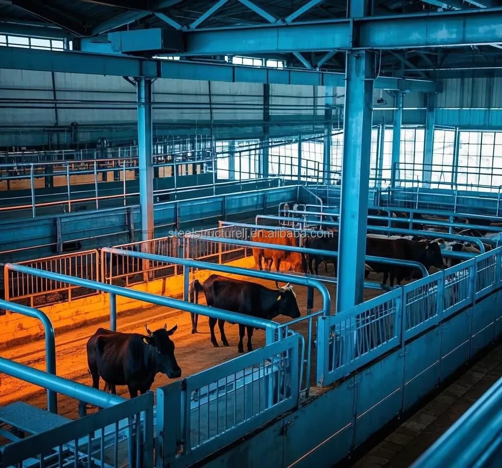 Large Modern Design Prefabricated Steel Cow Shed for Cattle Ranching Cow Dairy Farm   Steel Structure Cow Farm
