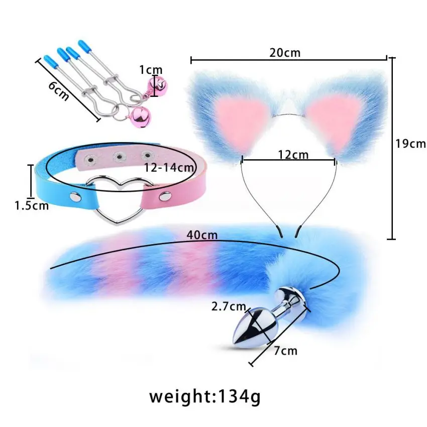 Fox Tail Anal Plug Black Cat Ears Headband And Choker Cosplay For Women And Collar Set Sex Toys For Couples Games