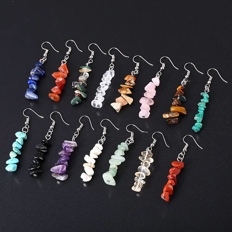 Wholesale Handmade Crystal Earrings Jewelry Chakra Crystal Gravel Chips Eardrop