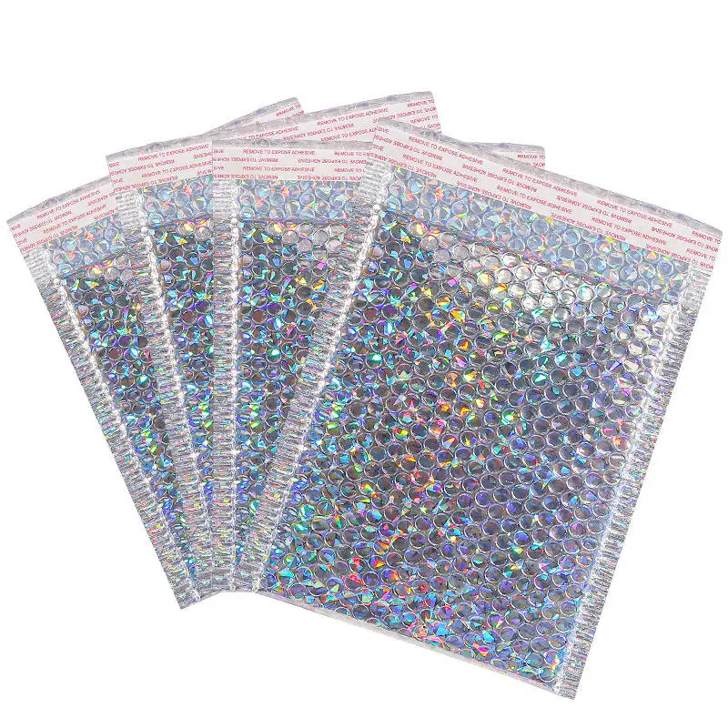 CX Custom logo Glossy Glitter Envelopes mailing rainbow metallic aluminum Foil Clothing shipping bags holographic poly mailers