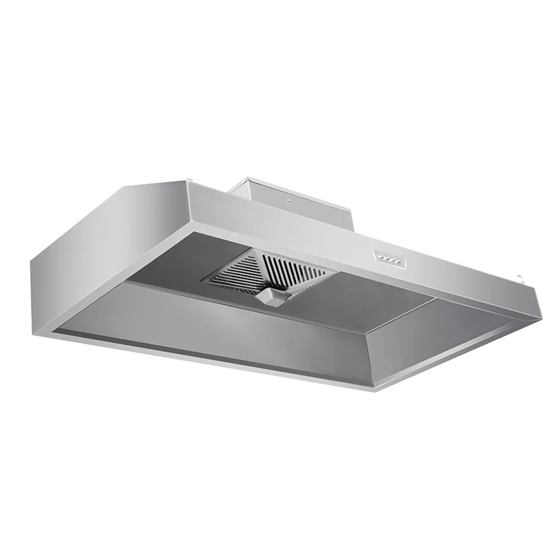 Large suction commercial stainless steel range hood in hotel kitchen
