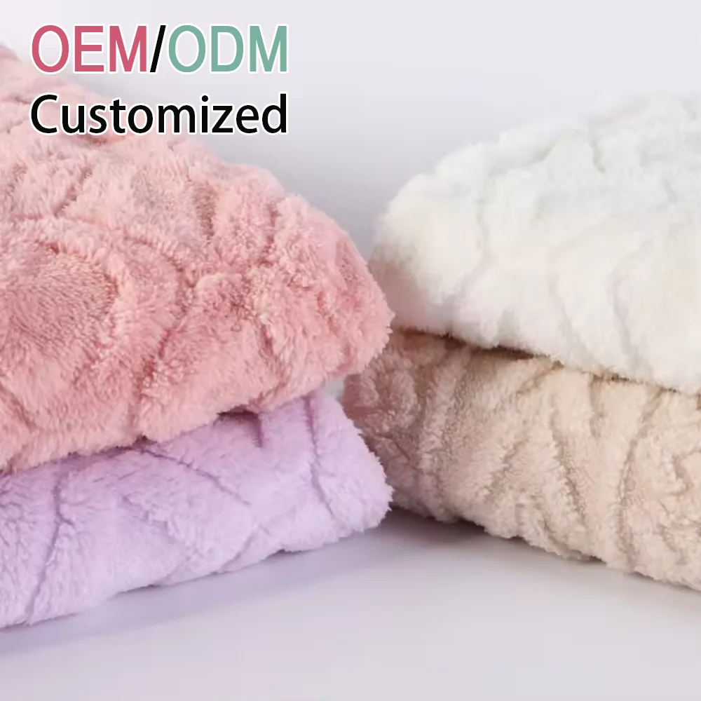 Factory Direct Sherpa 3D Jacquard plush Fleece Fabric OEM Two-side Warm Soft Plush Fleece Jacquard Sherpa Fabric
