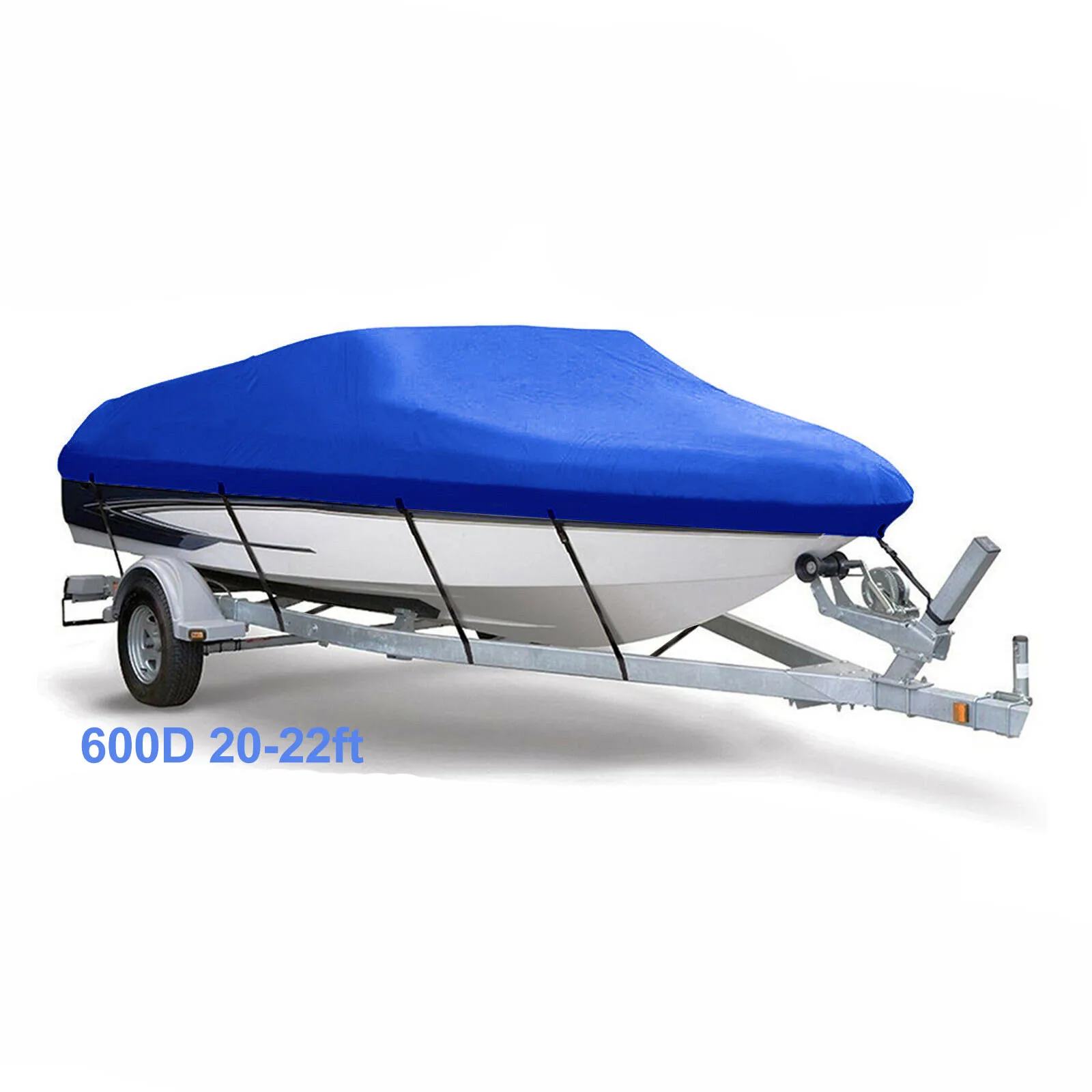 20-22ft 600D Blue Heavy Duty Waterproof Boat Cover Fish SKI V-Hull Speedboat Dinghy