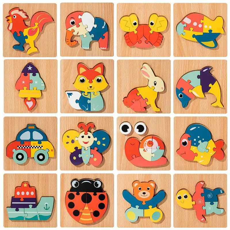 SongYi Wholesale Custom 3D Wooden  Kids Educational Cartoon Animal Jigsaw Puzzles Learning Gift Puzzle Toys