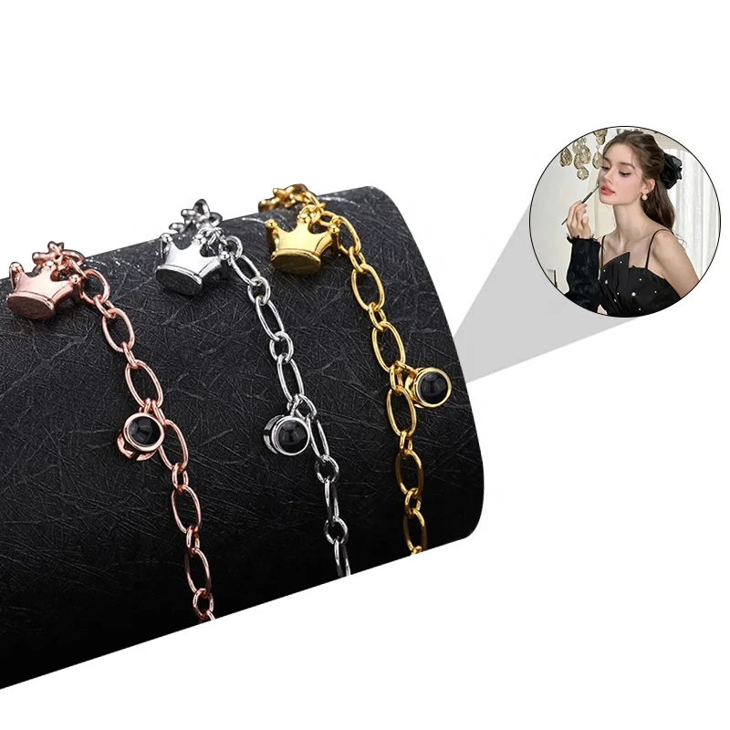 Shopify Drops-hipping Custom Photo Projection Bracelet Cute Crown Charms Bracelet for Girls Memory Jewelry Women Bracelet