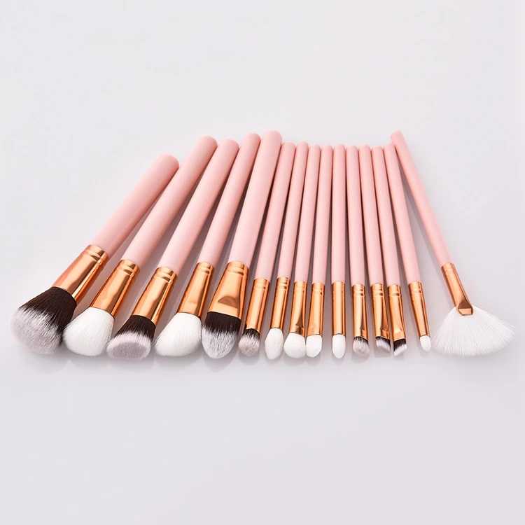 
Manufacturers China Hot Sell Pink Cosmetics Make Up Brushes 15 PCS Professional Pink Vegan Makeup Brushes Powder Eye Brush Set 