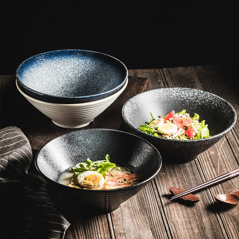 Japanese country style  7/8 /9 inch black ceramic round bowl Restaurant Stoneware  ramen noddle bowl