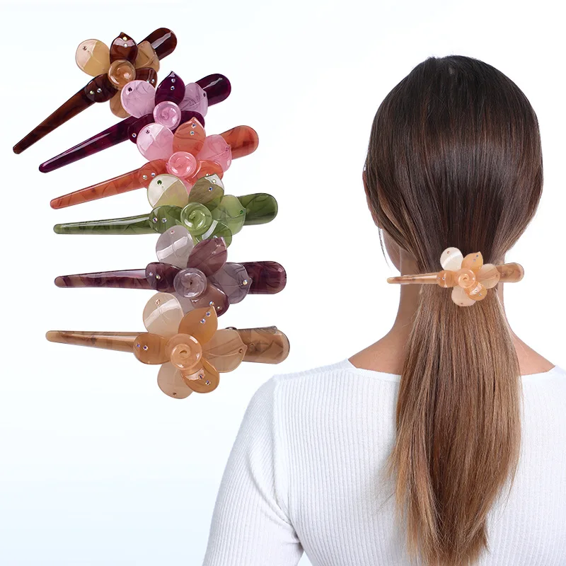 RARA 14CM New Arrive Hairgrips Duckbill Clips Fashionable Women Large Alligator Hair Clip Wholesale Flower Acrylic Barrette