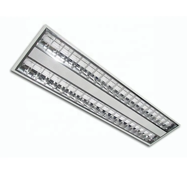 T5/T8 2x28W Grille Light Fixture 2x4' Louver Fitting 2 Bulbs Aluminum Parabolic Reflector