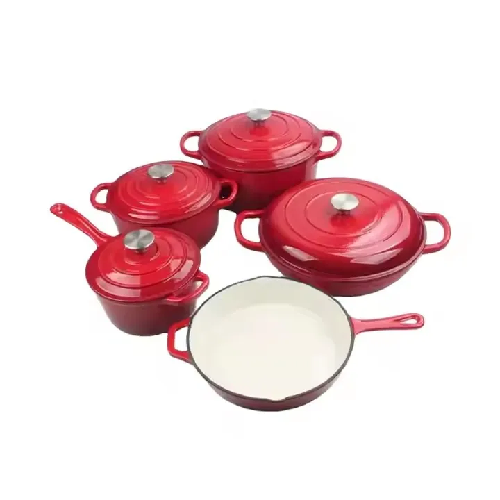 Kitchen Enamelware Casserole Set Enameled Cast Iron Cookware Sets 9Pcs Cast Iron Pots Cookware Set