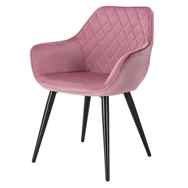 
home Furniture hotel reception dressing chair pink Fabric velvet Upholstered soft seat dining chair with metal frame 