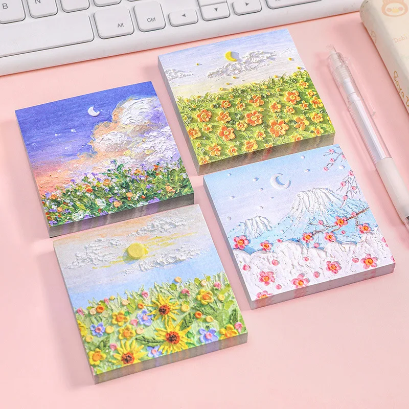 New oil painting convenience sticker student note message note paper creative three-dimensional flower color memo pad
