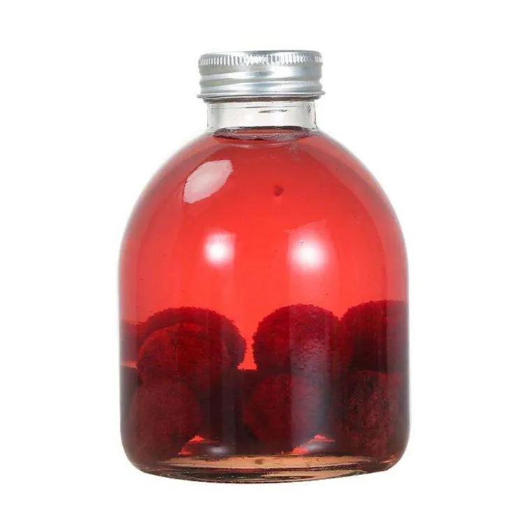 Recyclable Beverage Glass Bottle For Juice Milk With Metal Lid 500ml 250ml