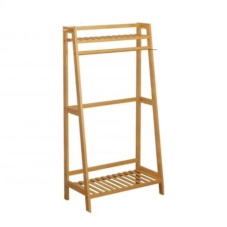 Refined-bam Clothes Rack Wooden Coat Rack,Hanger Landing Coat Rack Bedroom Shelf Bamboo