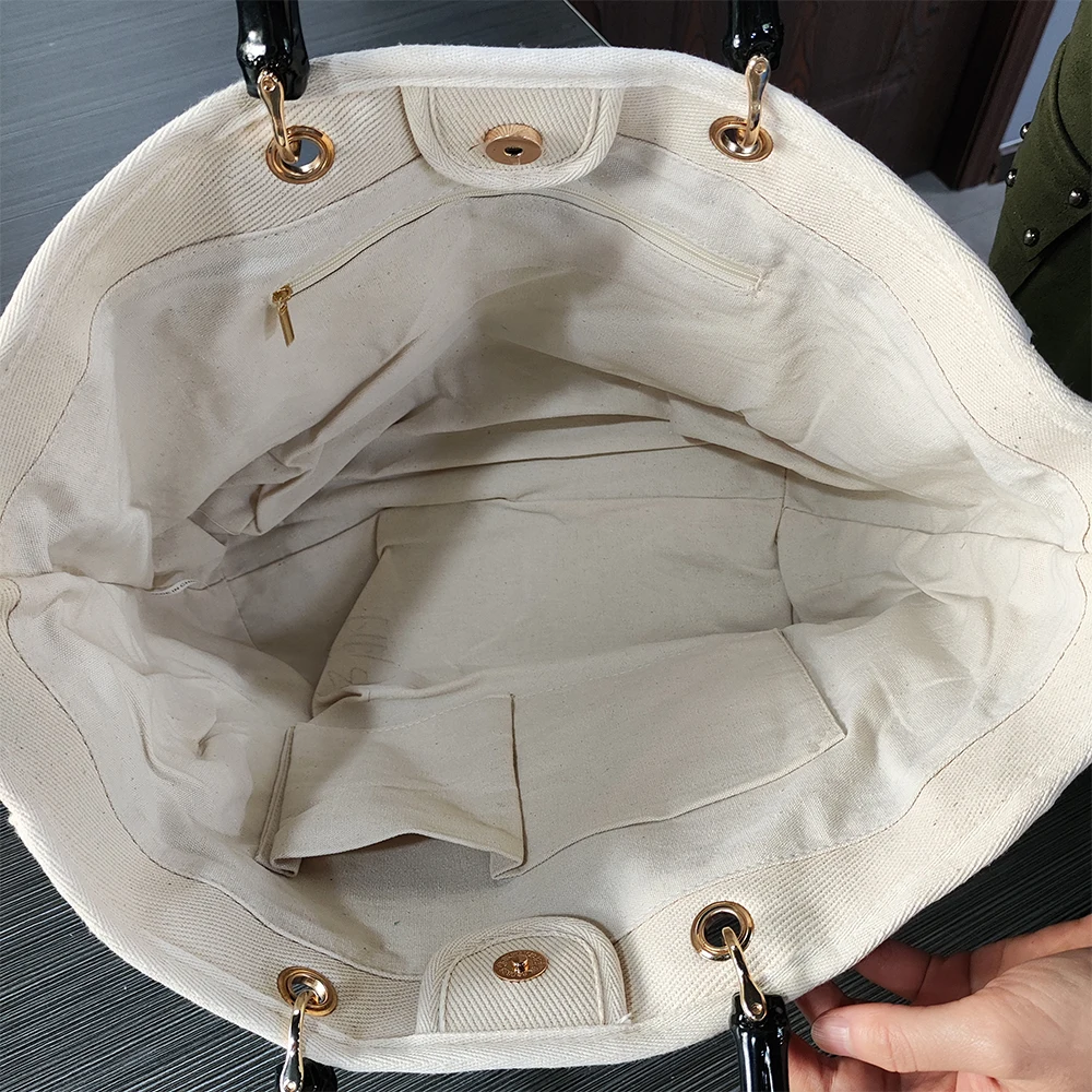 High quality bamboo handle bags women handbags ladies canvas tote bag