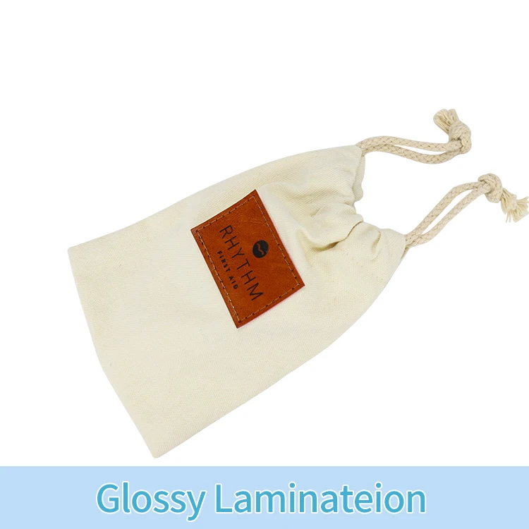 Organic Cotton Canvas Bags Drawstring Cotton Bag Small Gift Bag For Jewelry Muslin Cotton Linen Pouch With PU Leather Label