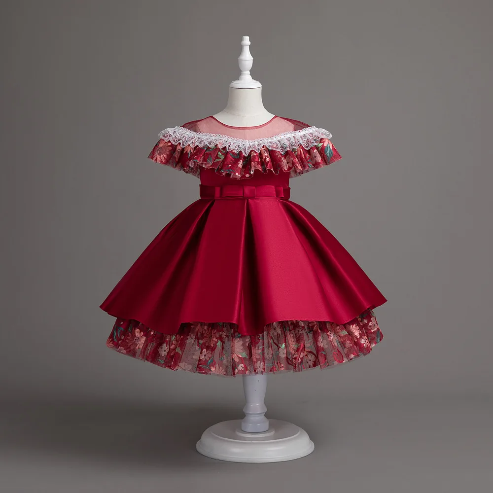 2023 fashion New girls net yarn bow princess dress kids colorful cake puffy dress birthday party flower wending dress girls