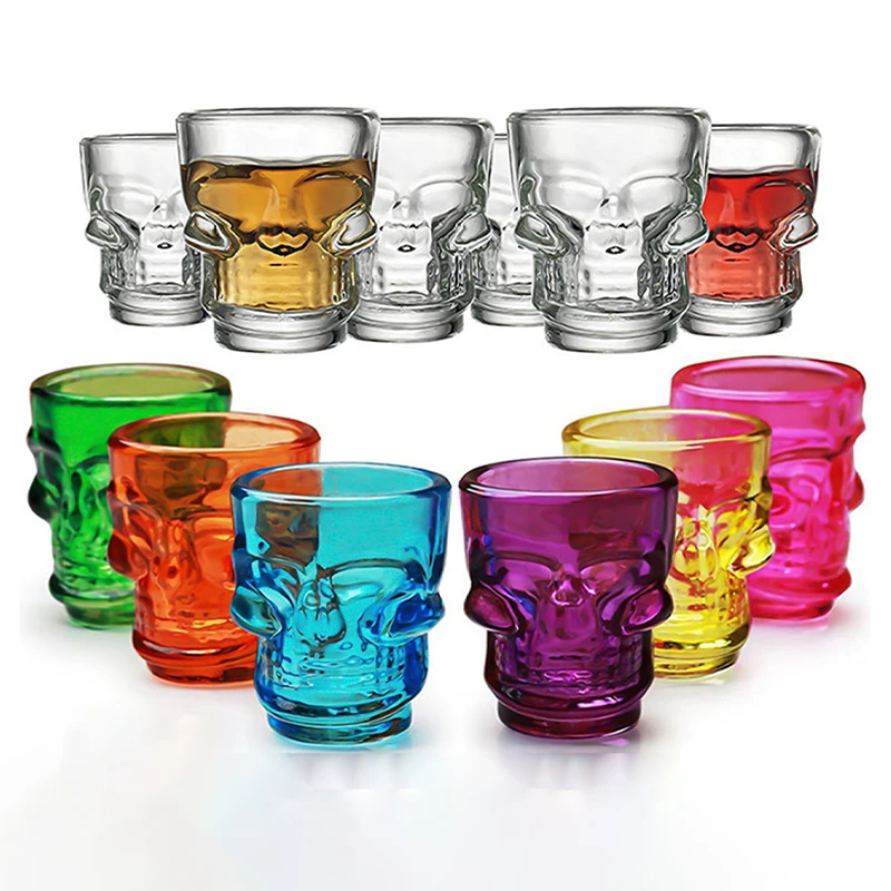 2Oz Skulls Wine Glass Soda Lime Glass Machine Made Wine Cup Transparent Skulls Colored Liquor Shot Glass