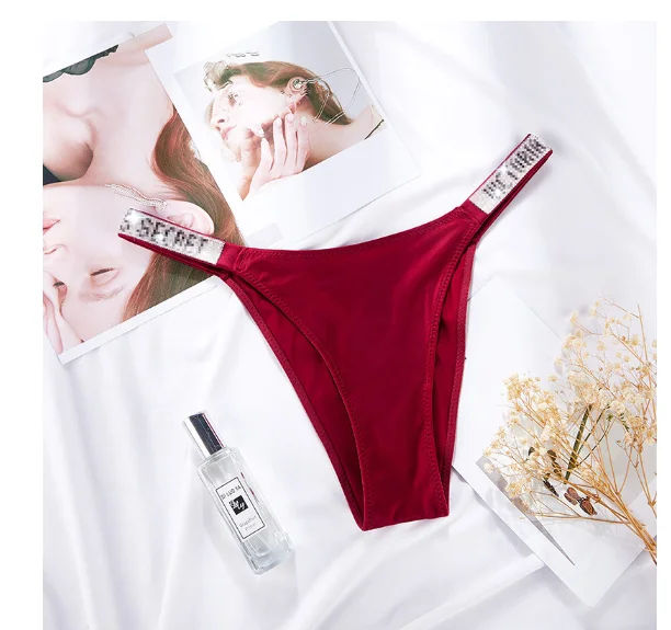 wholesale VS letter rhinestone Seamless Underwear for Women Sexy Underwear No Show String traceless Bikini High Cut Panties