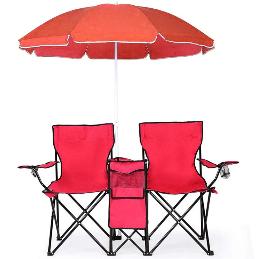 Wholesale Foldable Double Seat Camping table Chair Portable beach chair with sunshade