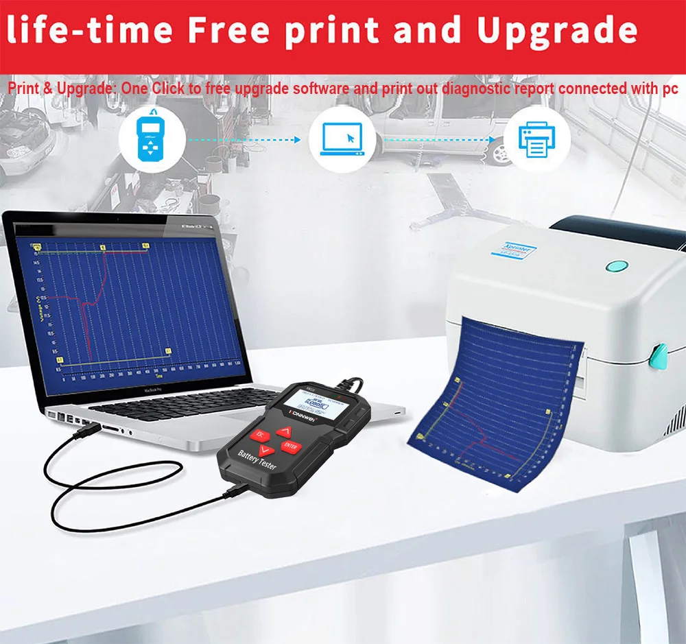 12V Car Battery Tester Cranking Charging System Battery Analyzer for 100-2000 CCA Battery KONNWEI KW210