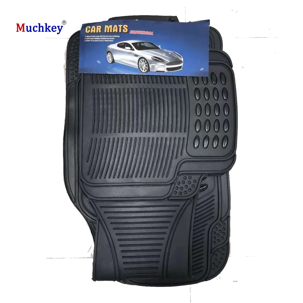 Muchkey Protection 4PCS Car PVC Mat Floor Universal 3D Carpet Odorless Durable Black Deep Dish Trim-To Fit Rubber Mats For Car