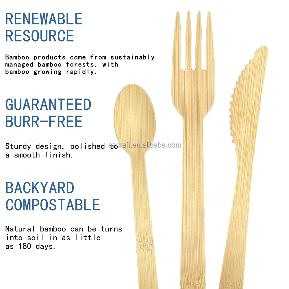 Pre Rolled Disposable Bamboo Cutlery Set: Biodegradable and Compostable Utensils Set Fork/spoon/Knife/Napkin for Party/Banquet