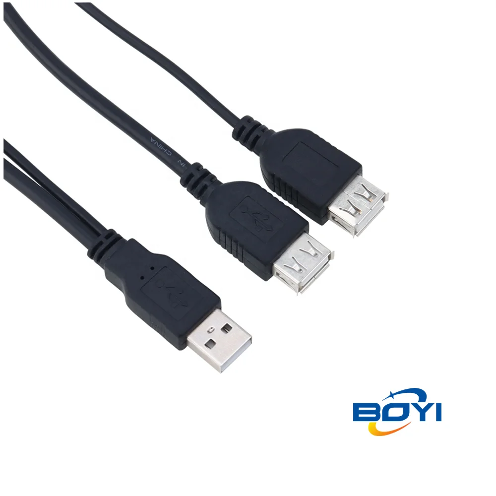 
Boyi Black USB 2.0 Male to 2 Dual Female Jack Y Splitter Adapter Cable 