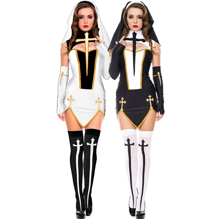 Wholesale Halloween Cosplay Evil Nun Costumes for Women Hollow Sexy Nun Lingerie